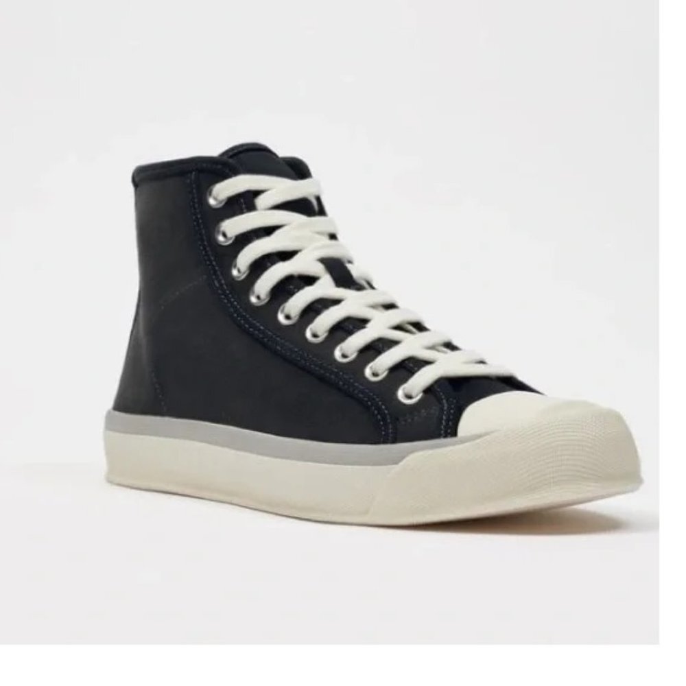 Zara Platform Minimalist High Top Lace Up Canvas Sneakers Black & White New